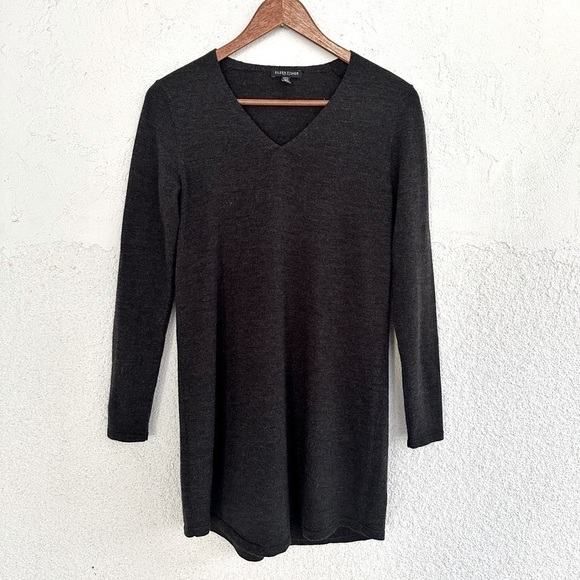 𝅺EILEEN fisher petite merino wool gray long sleeve mini dress - Picture 1 of 7